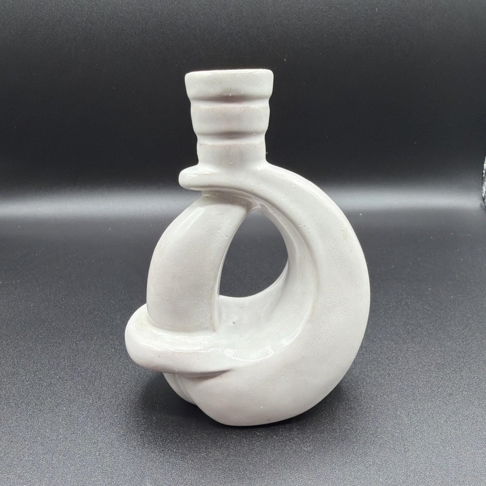 Mid Century Modern  Frankoma 305 White Abstract Pottery Candlestick Holder